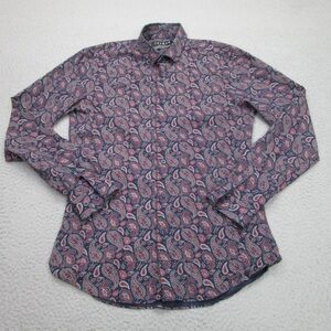 Topman Men's Casual Paisley Shirt - Navy and Burgundy